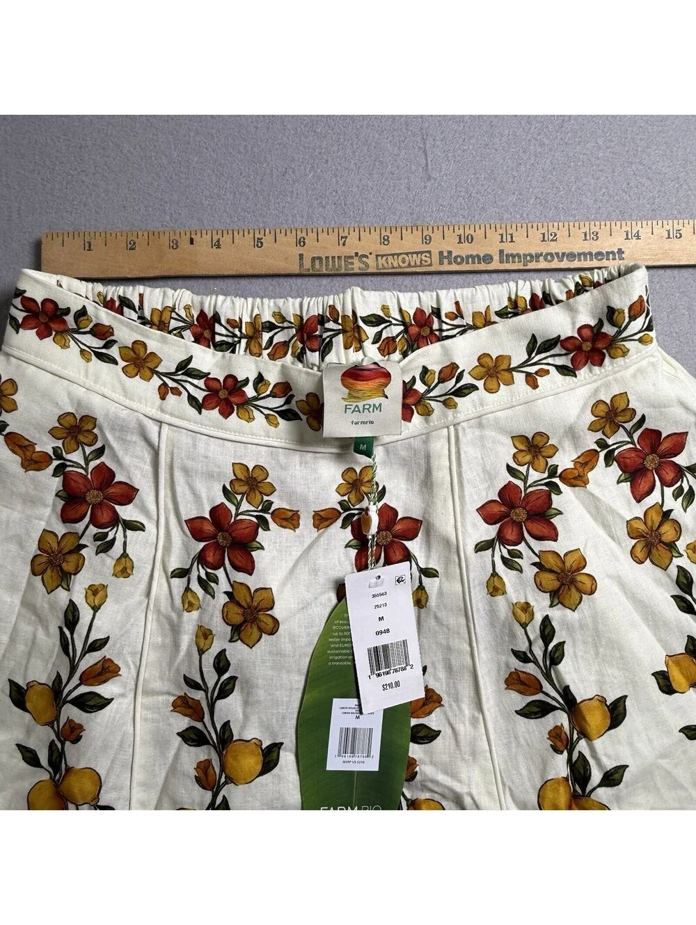 Farm Rio Lemon Bouquet Linen Blend Midi Skirt Medium M New NWT Off-White Floral